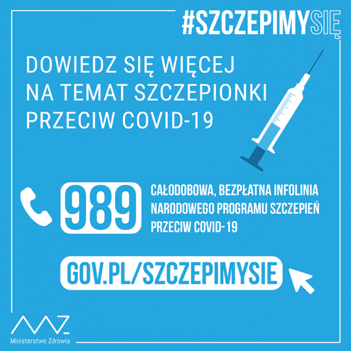 #szczepimy się - dowiedz się więcej na temat szczepionki przeciv Covid-19 - 989 całodobowa, bezpłatna infolinia narodowego programu szczepień przeciw covid-19 - gov.pl/szczepimysie